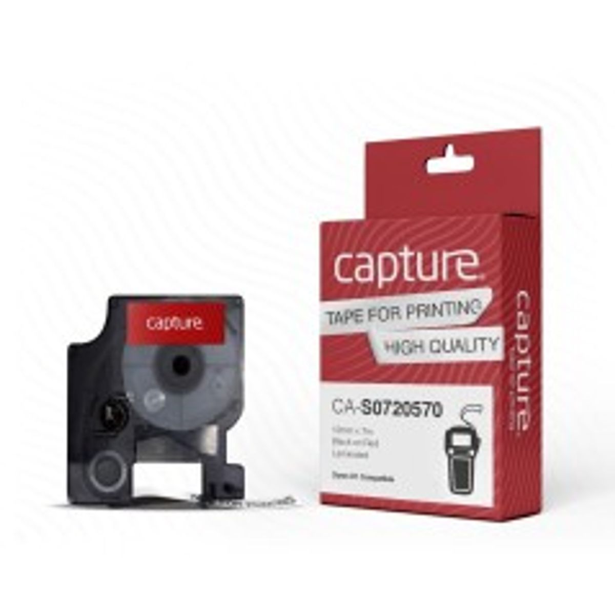 Capture 12mm x 7m Black on Red Tape