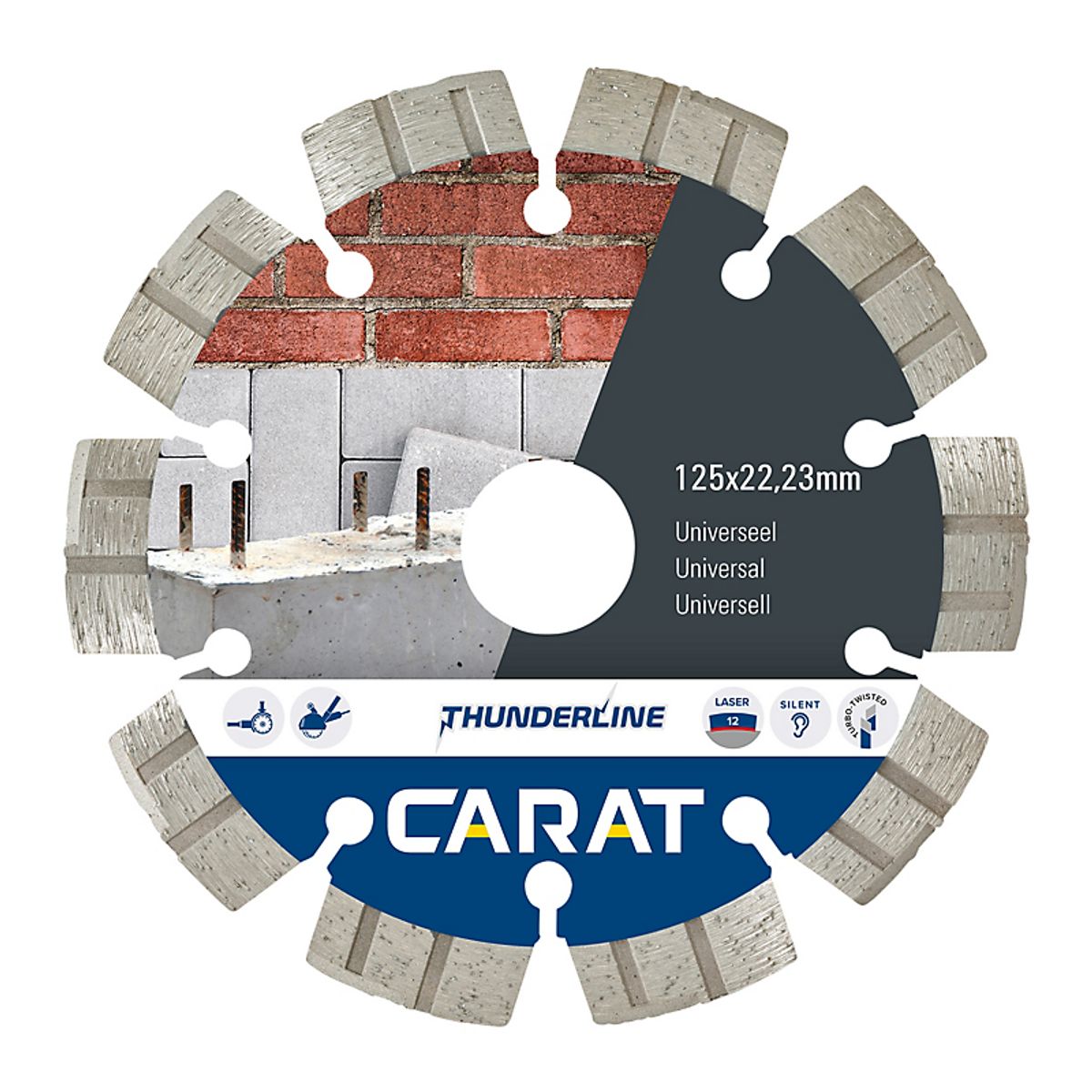 Carat Thunderline Diamant Klinge universal Ø125mm. Lyddæmpet, 11,5mm lasersvejst segmenter