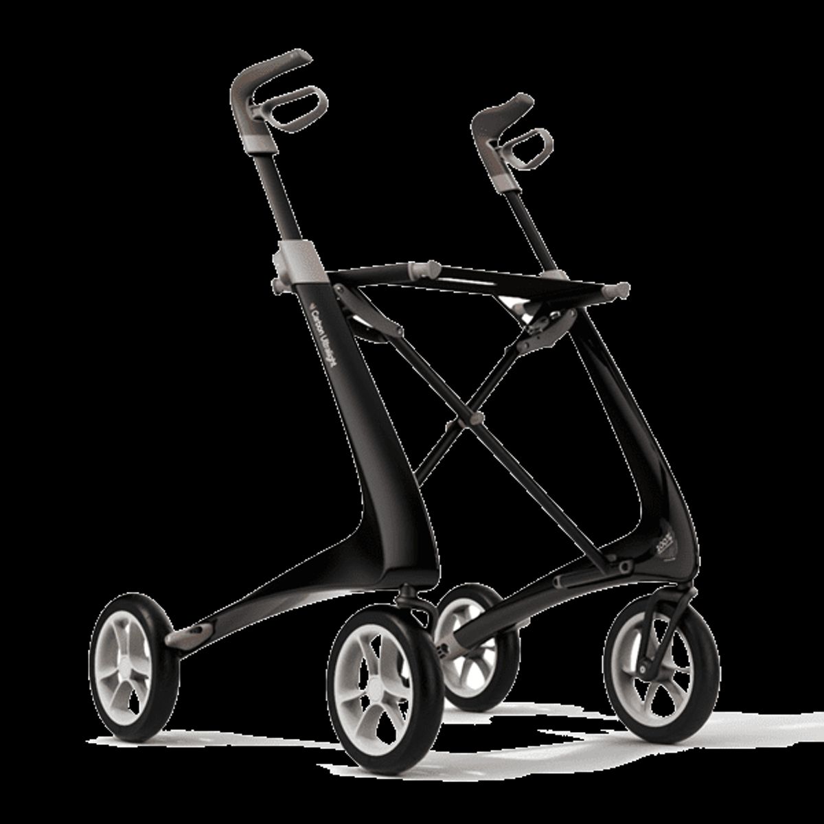 Carbon Ultralight Rollator - Bred (sæddebredde 47 cm) - Sort - 62 cm.