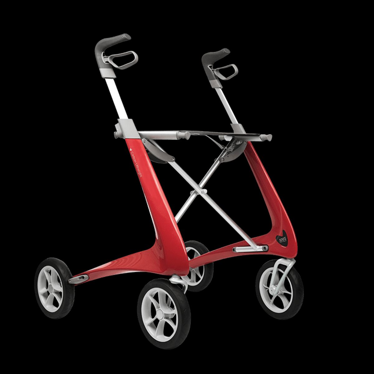 Carbon Ultralight Rollator - Normal (sædebredde 42 cm) - Rød - 62 cm.