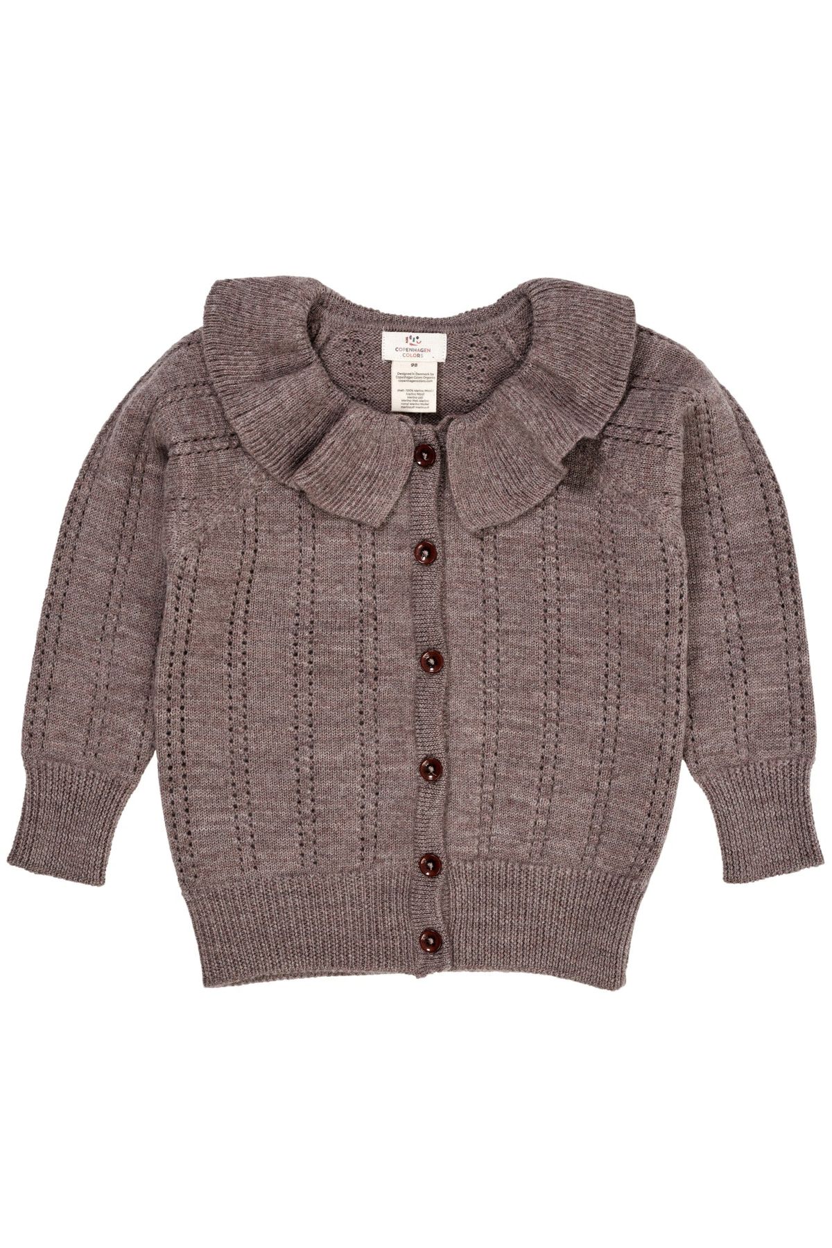 CARDIGAN M. HULMØNSTER OG KRAVE I MERINOULD - NATURAL MELANGE - NATURAL MELANGE / 80