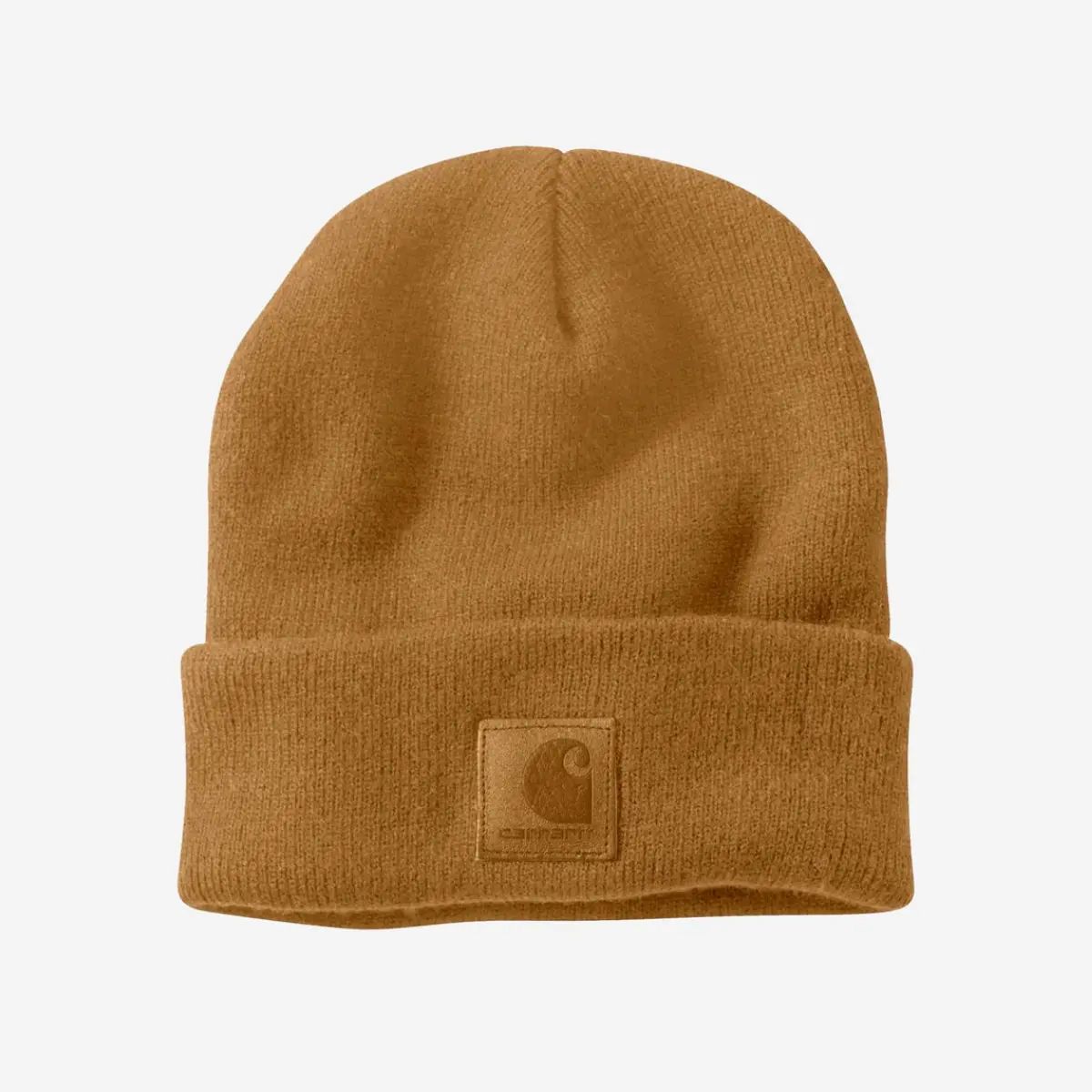 Carhartt Hue // Strikhue med læder logo (brun)