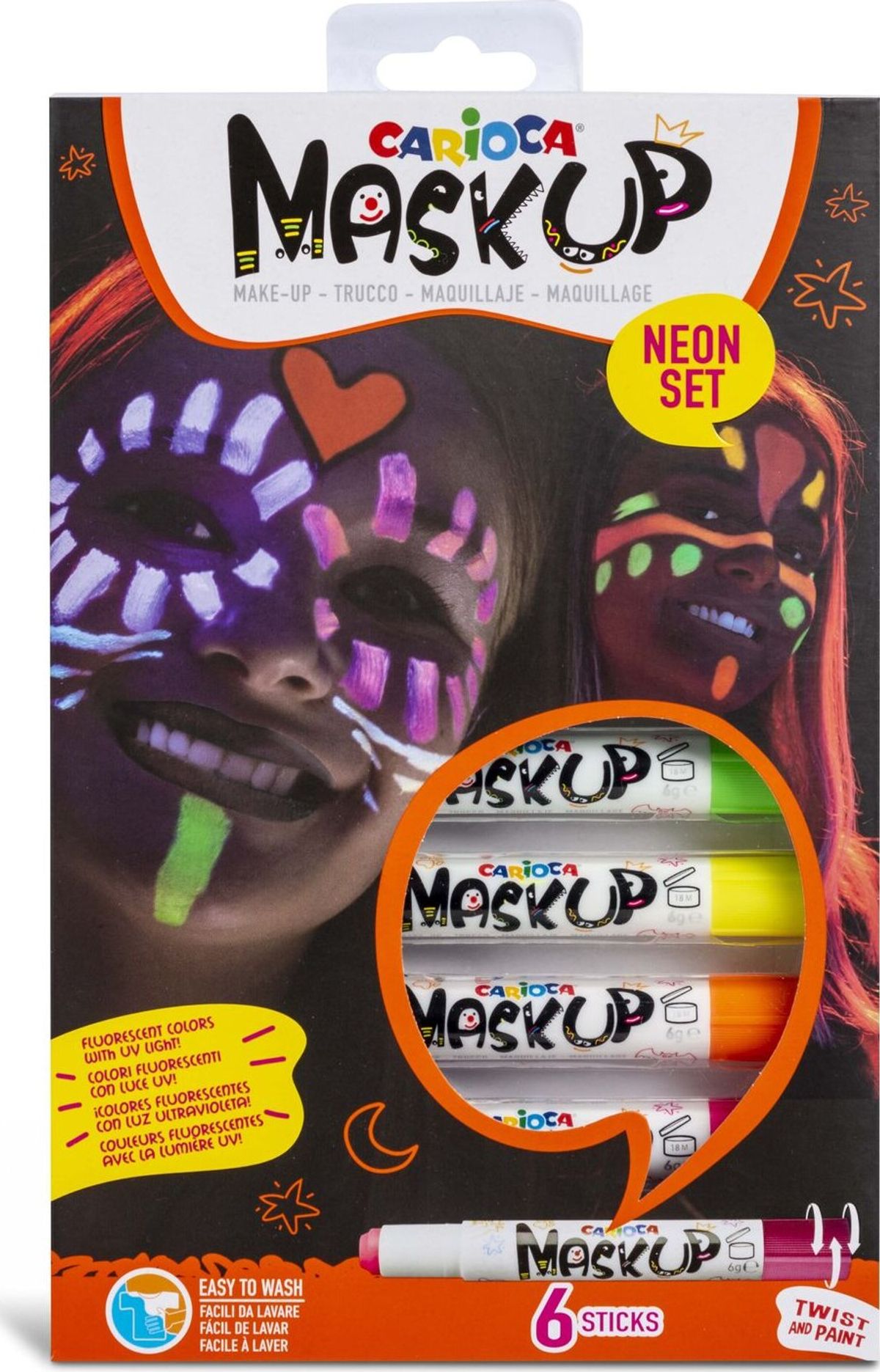 Carioca Mask Up - Neon Ansigtsmaling - 6 Neon Farver