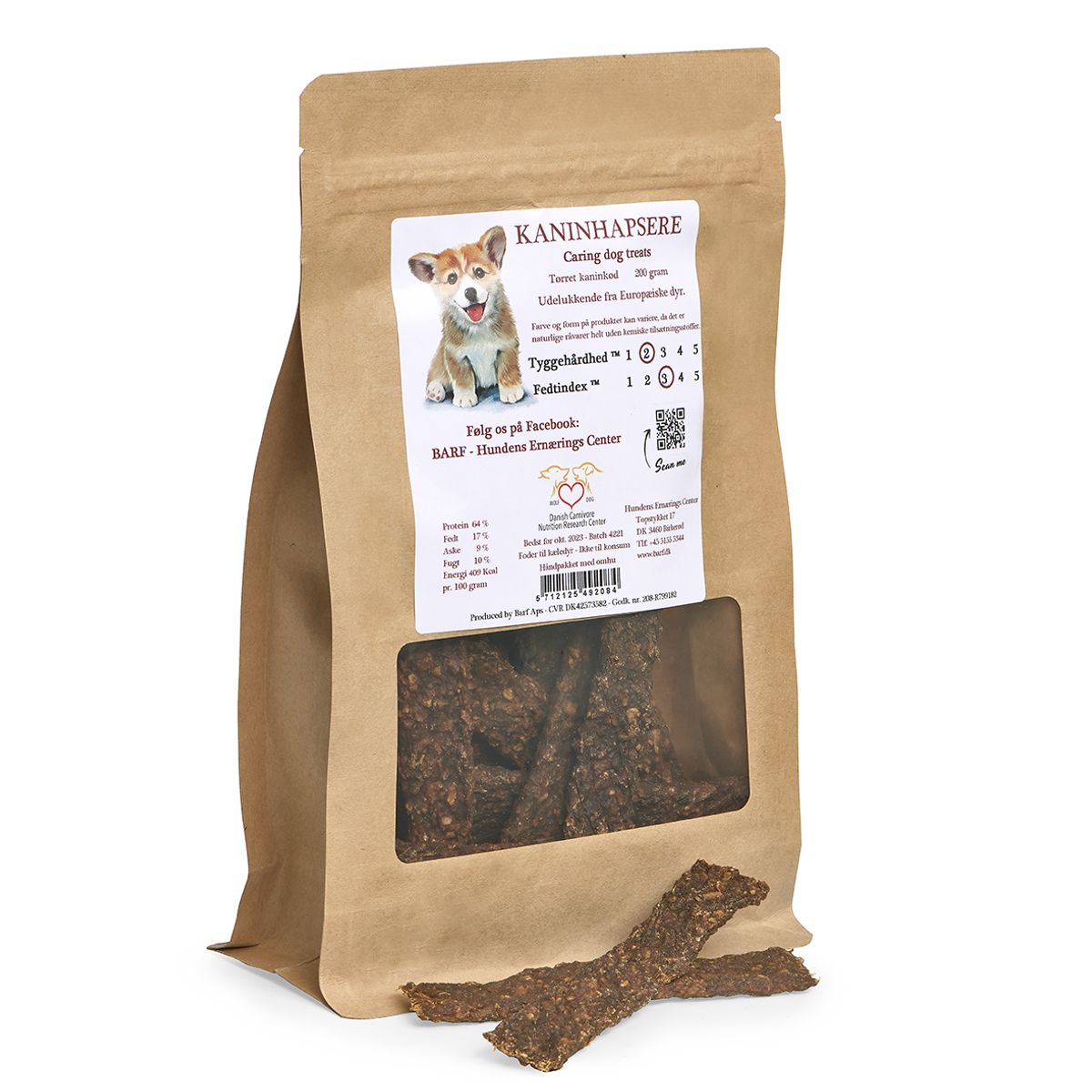 Carnitreats Kanin hapsere 200g, naturlig hundesnack