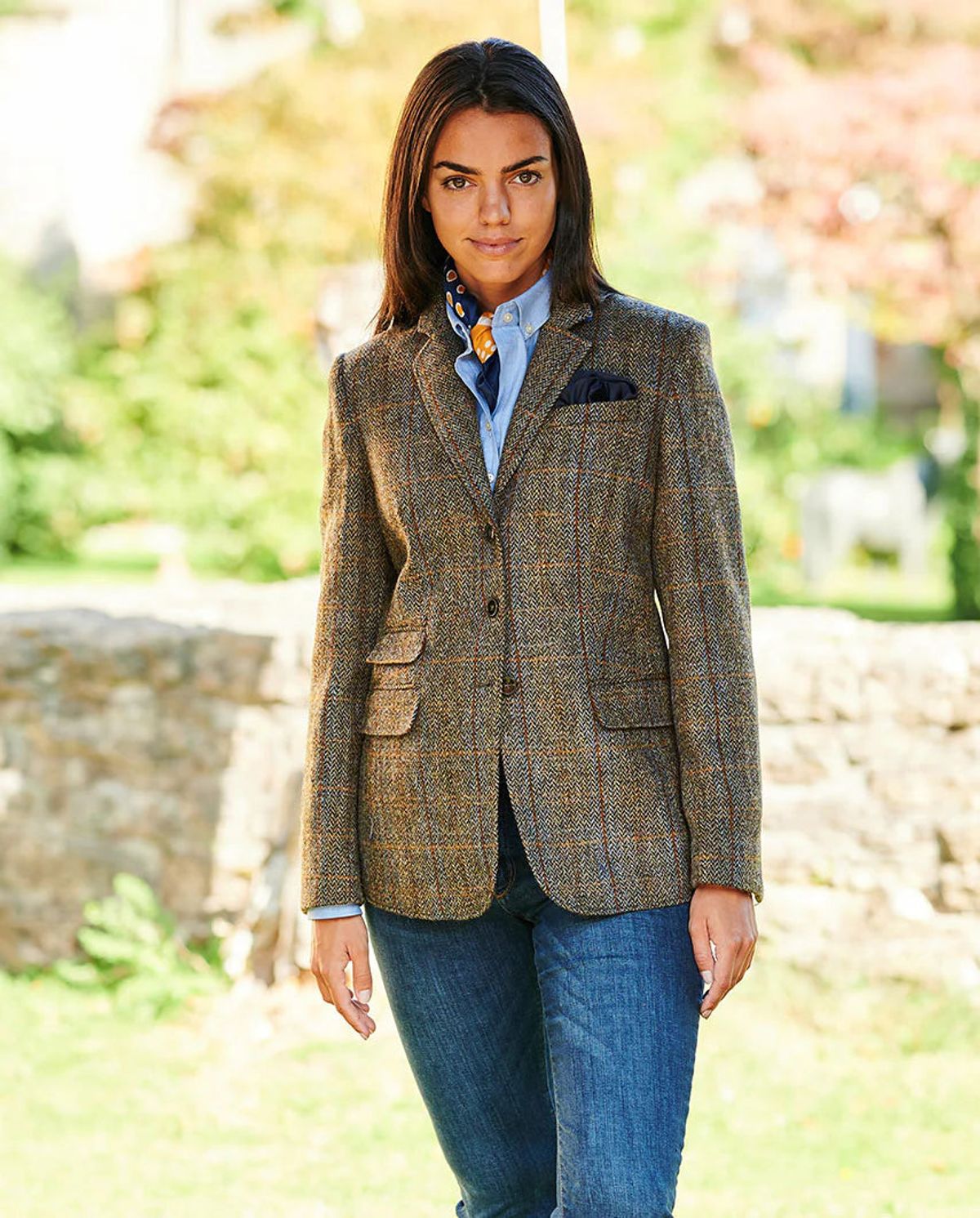 Carola blazer dame, Harris Tweed, grøn/blå sildebensmønster - 36