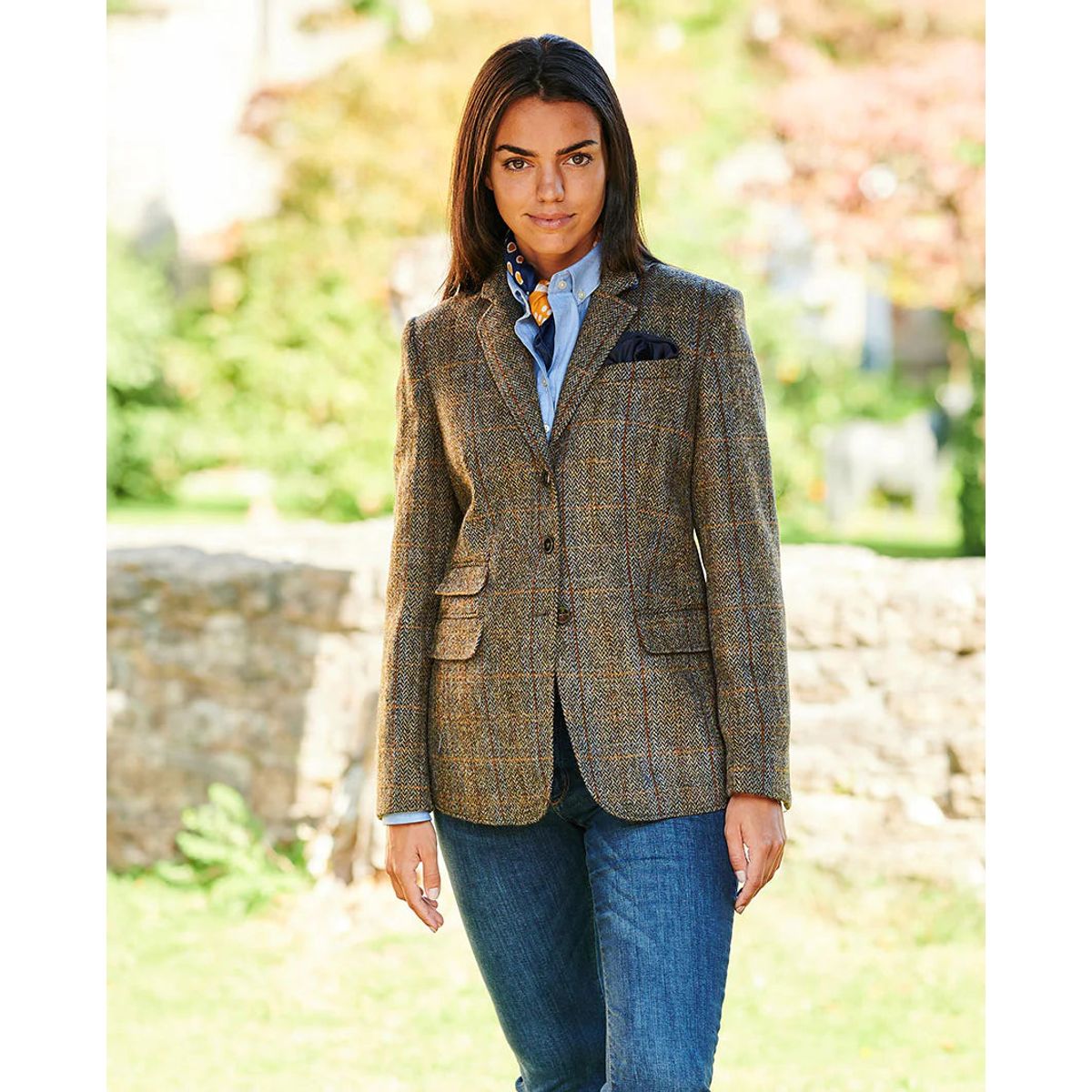 Carola blazer dame, Harris Tweed, grøn/blå sildebensmønster - 40