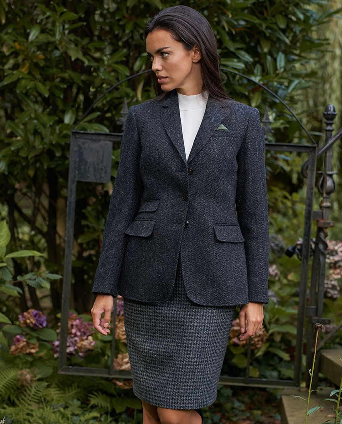 Carola blazer dame, Harris Tweed, koksgrå sildebensmønster - 34