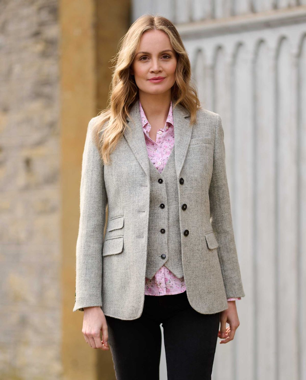 Carola blazer dame, Harris Tweed, lys grå melange - 34