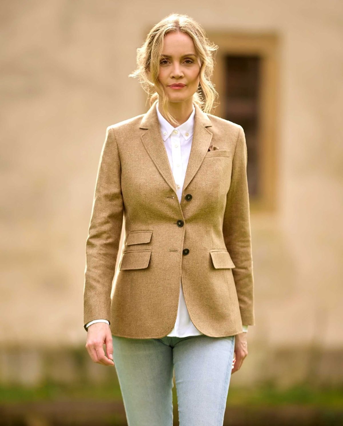 Carola blazer dame, ren silke, sand melange - 34