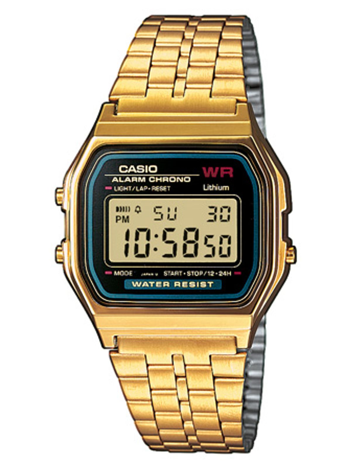 CASIO CLASSIC/RETRO - BASIC (593) digitalur i guldfarvet stål med lænke