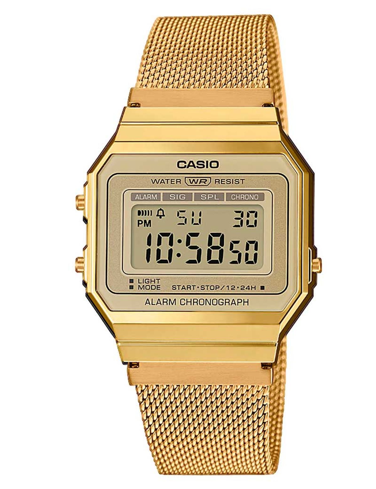 CASIO Vintage (3472) digitalur i guldfarvet stål med meshlænke