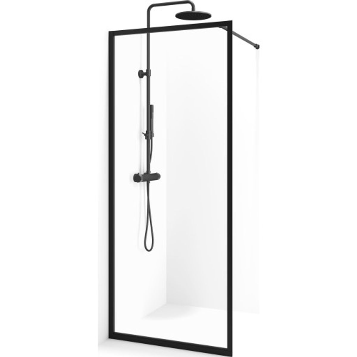 Cassøe New York brusevæg, 85 cm, klart glas, sort profil