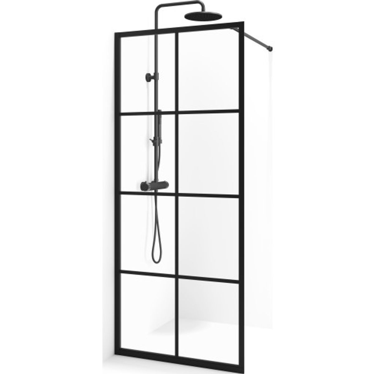 Cassøe New York brusevæg, 85 cm, klart glas, sort profil