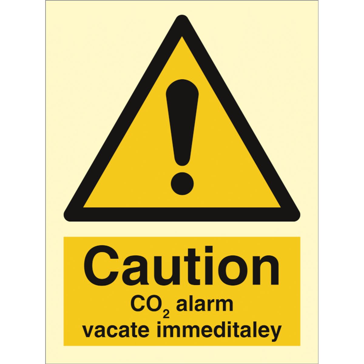 Caution CO2 alarm vacate immediately - Efterlysende plast HI150 - 200 x 150 mm