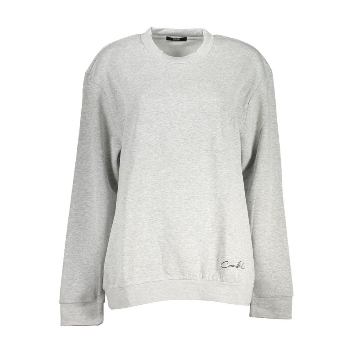 Cavalli Class Chic Gray Embroidered Crew Neck Sweatshirt