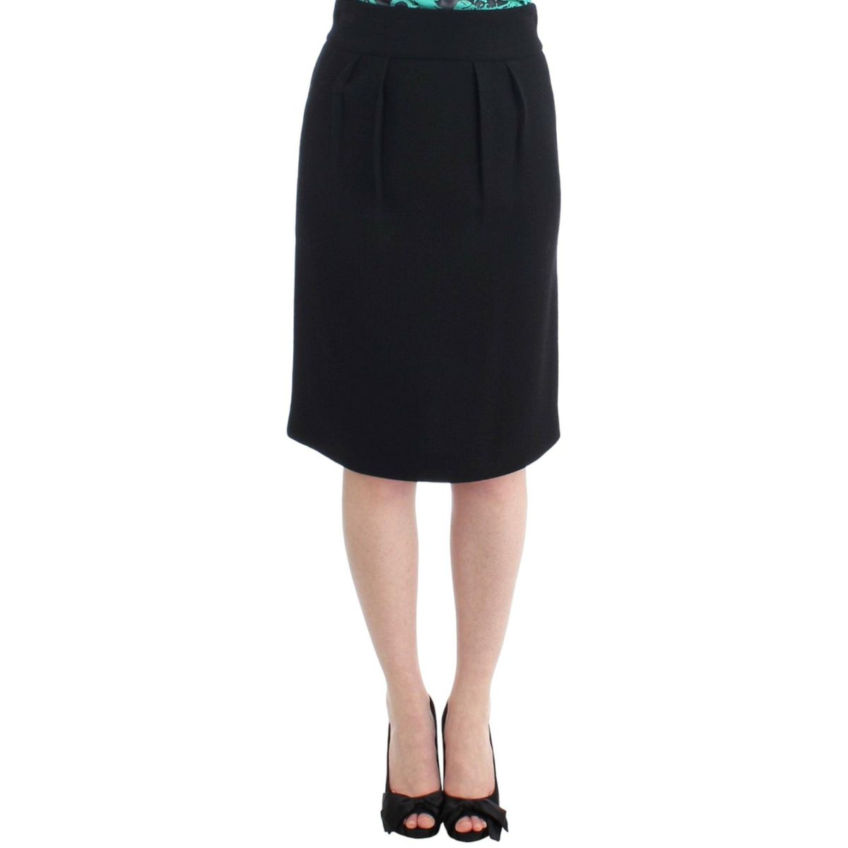 Cavalli Elegant Black Wool Pencil Skirt