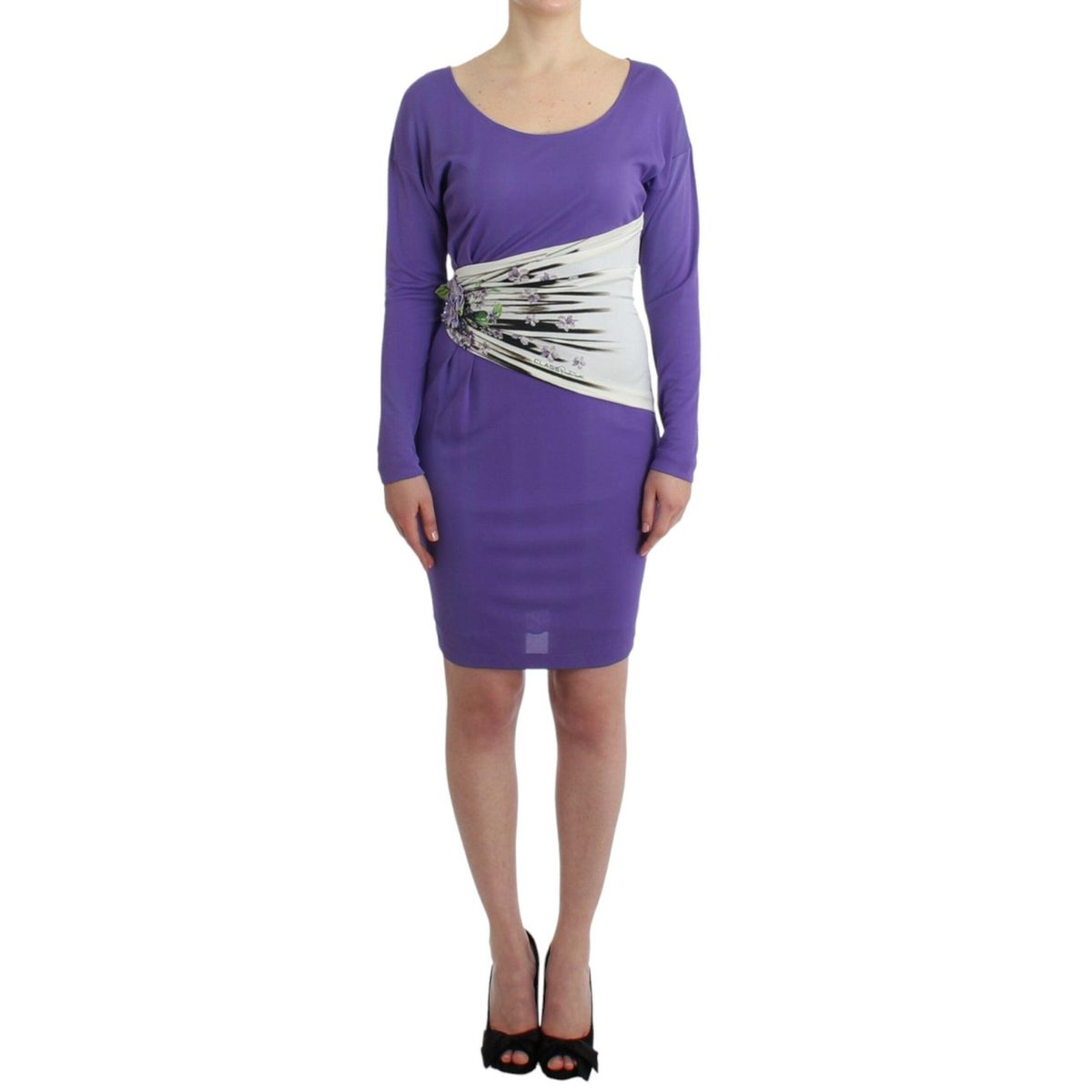 Cavalli Elegant Purple Floral Jersey Dress