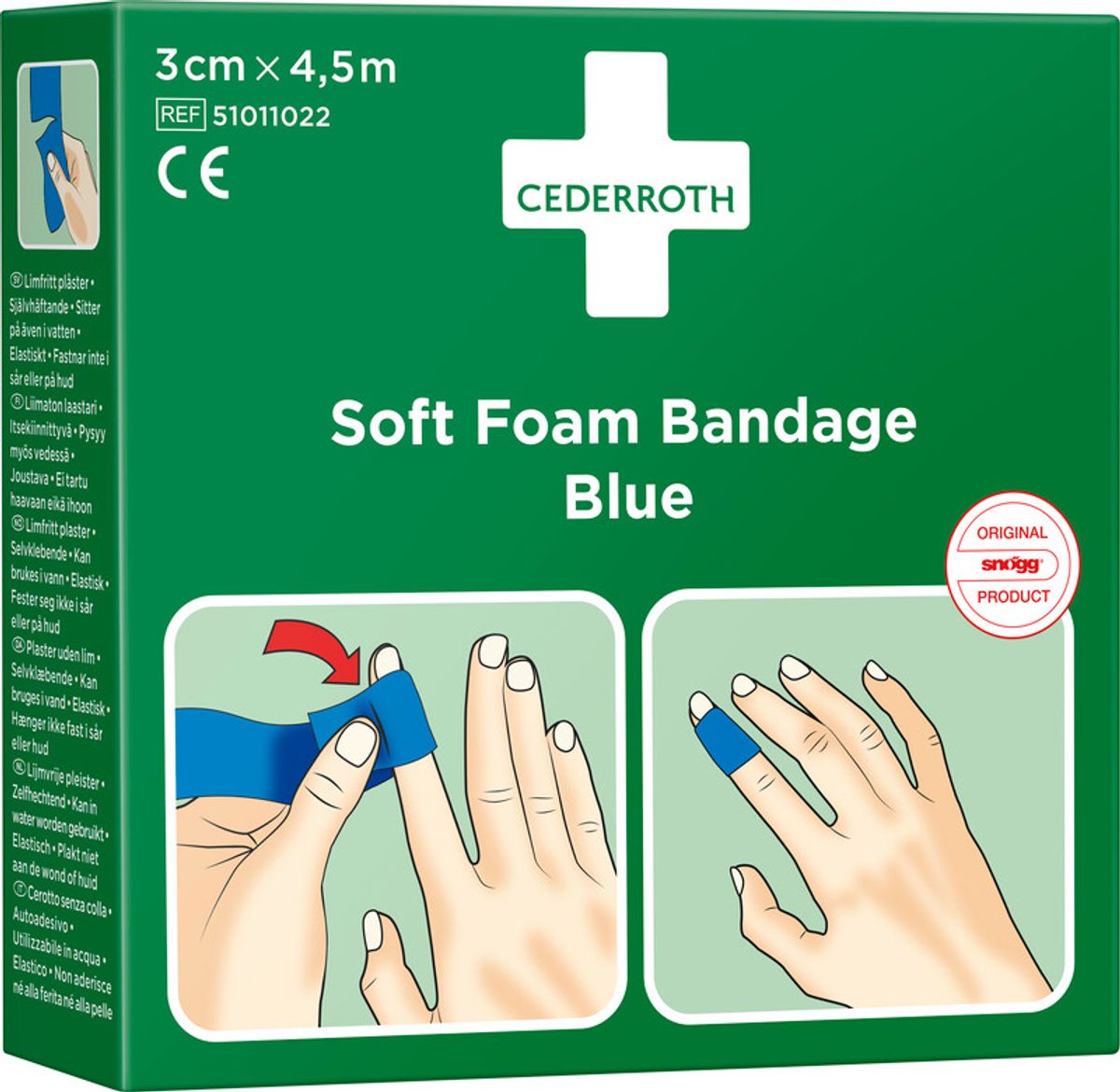 Cederroth soft bandage/plaster, blå, 3cm x 450cm