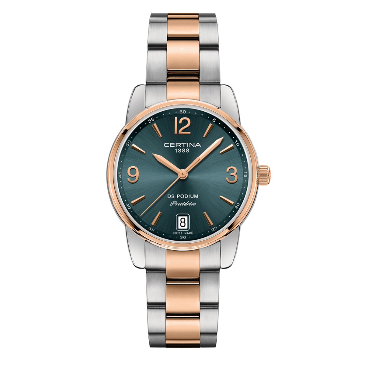 Certina DS Podium Lady 33 mm armbåndsur bicolor med mørkegrøn skive