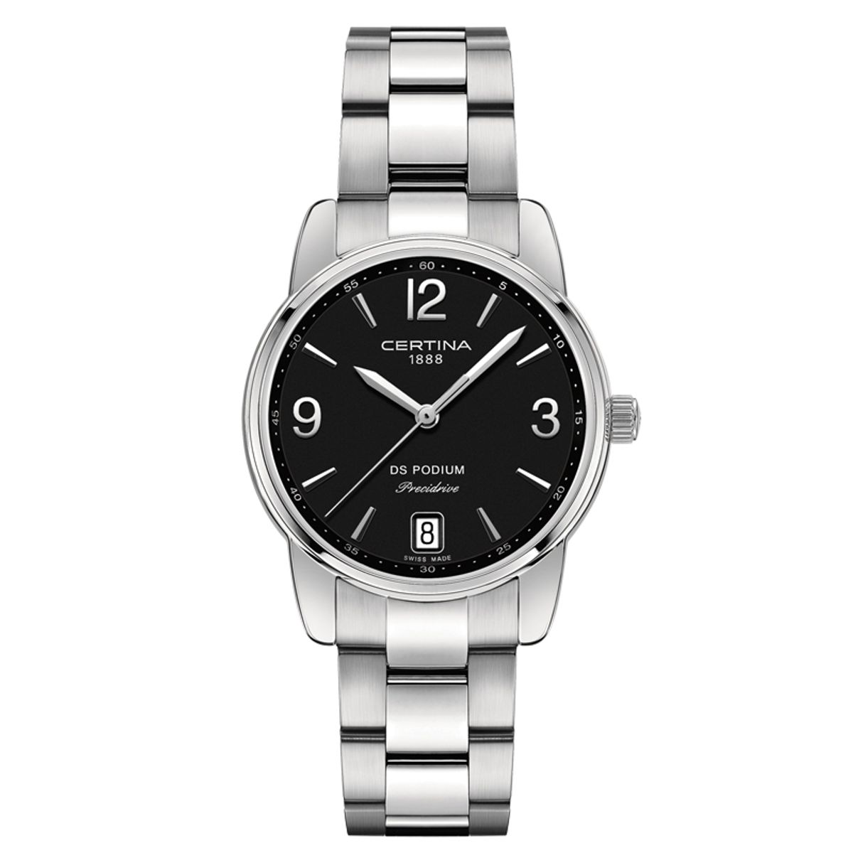 Certina DS Podium Lady 33 mm armbåndsur stål med sort skive