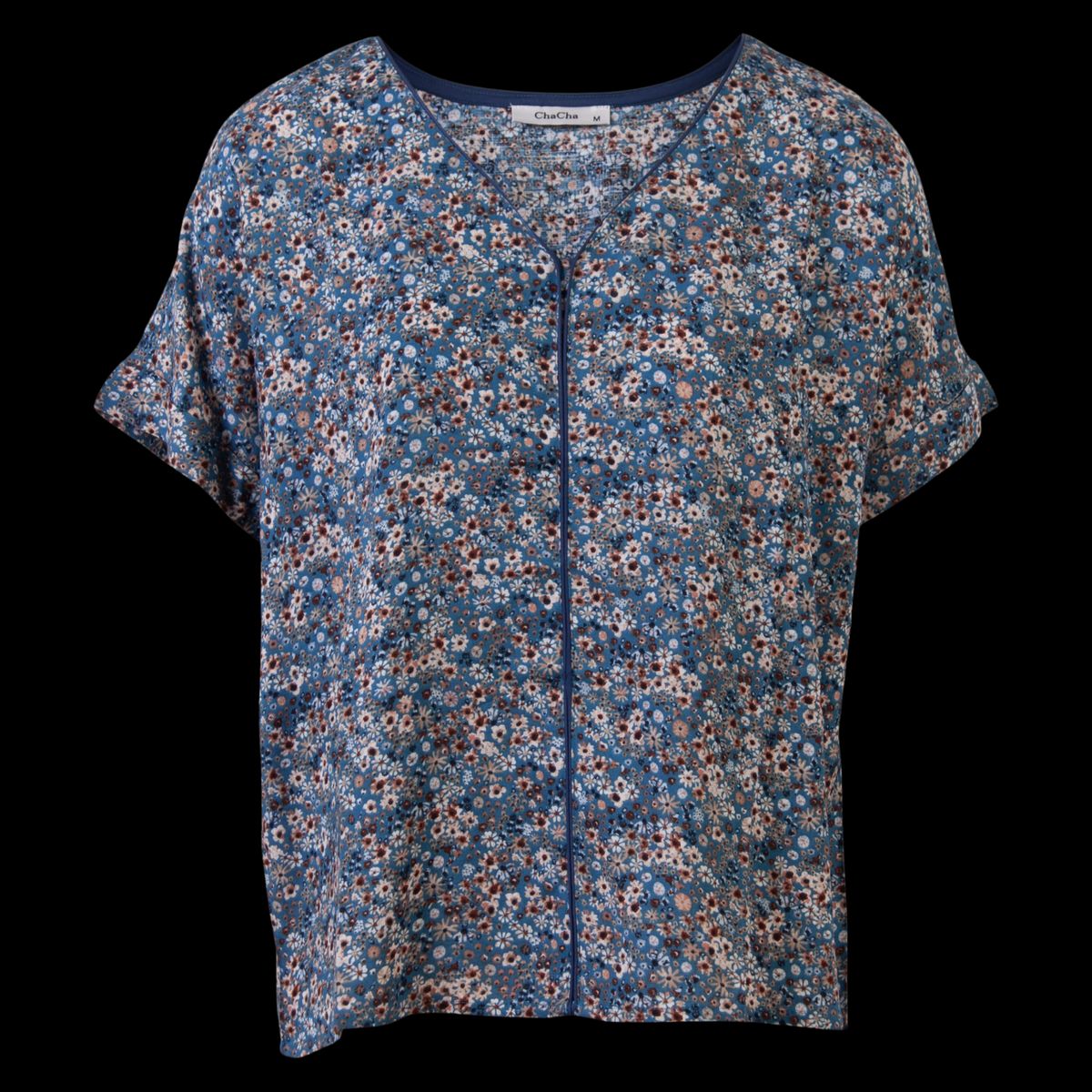 ChaCha Dame Bluse - Blue Flower - L