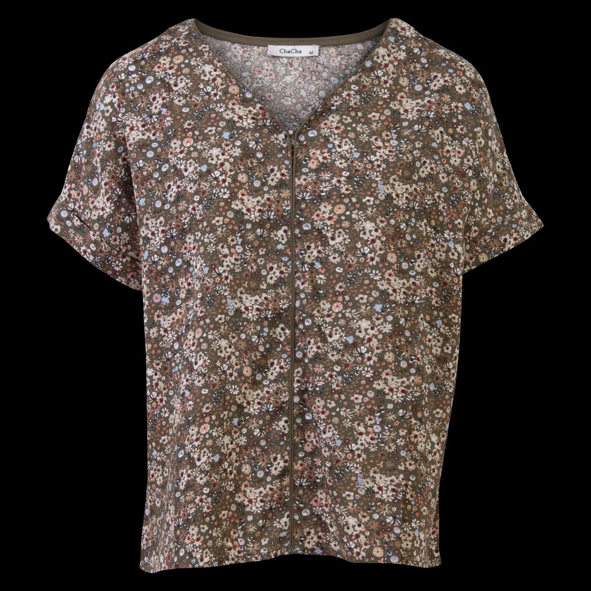 ChaCha Dame Bluse - Khaki Flower - L