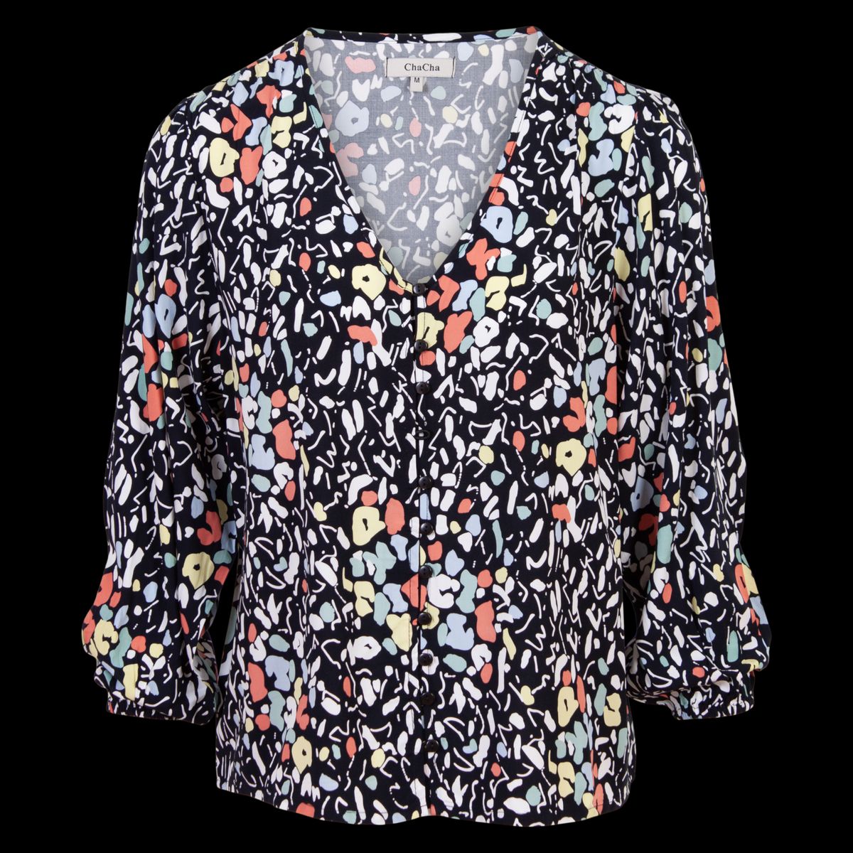 ChaCha Dame Skjorte - Navy/blomster - XL