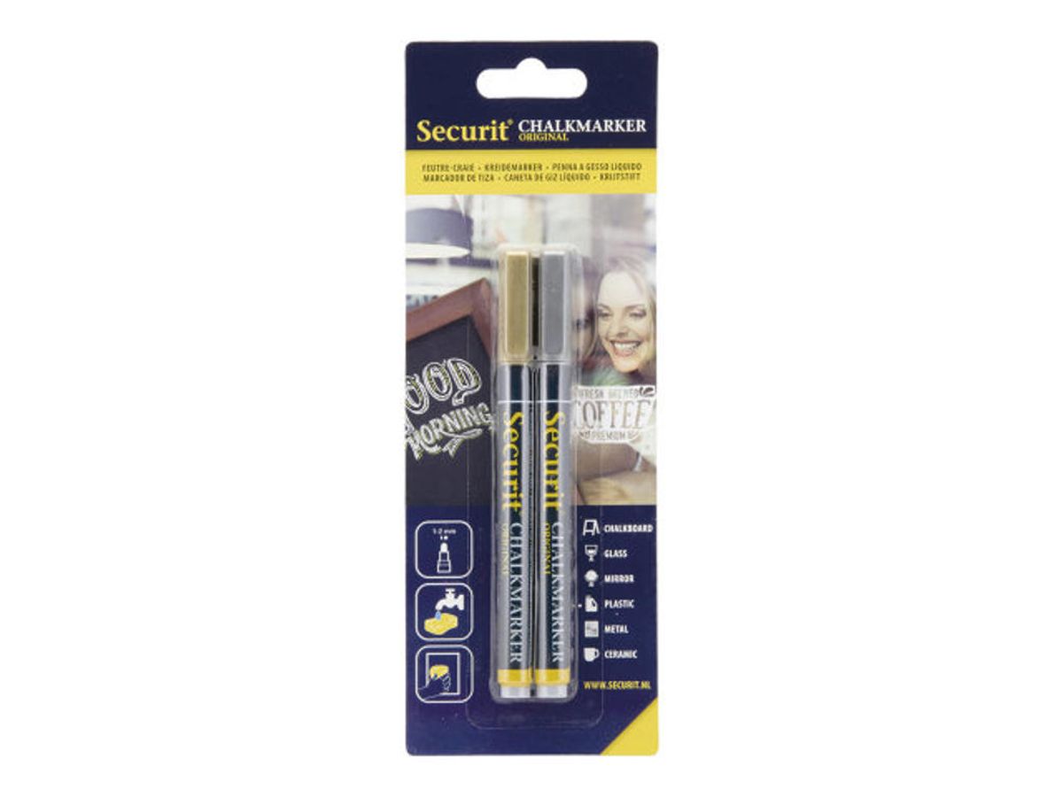 Chalkmarker Securit Guld og Sølv 1-2mm 2 stk