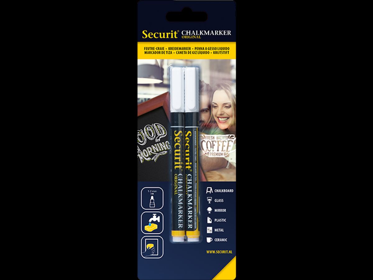 Chalkmarker Securit | Hvid | 1-2mm | 2 stk