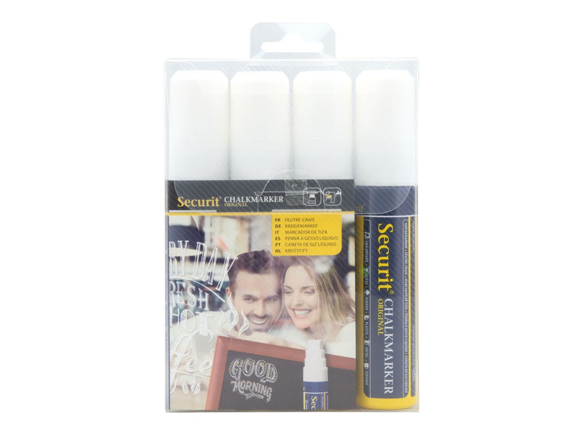 Chalkmarker Securit | Hvid | 7-15mm | 4 stk