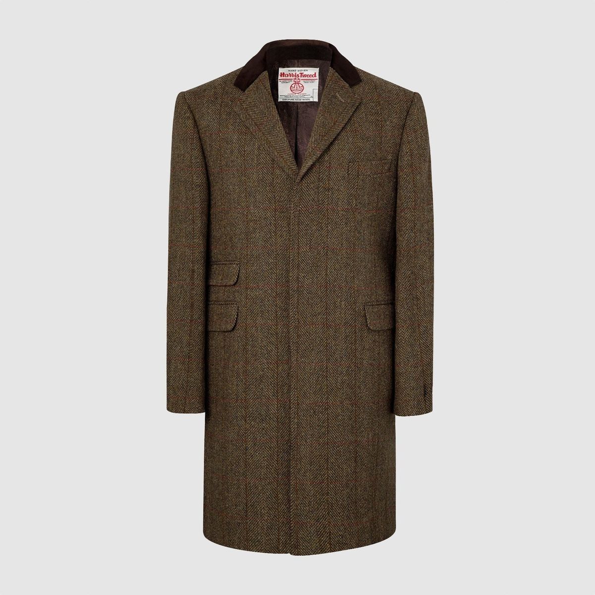 Chelsea Mens Overcoat frakke, brun herringbone, Harris Tweed - 38 UK (48 EU)