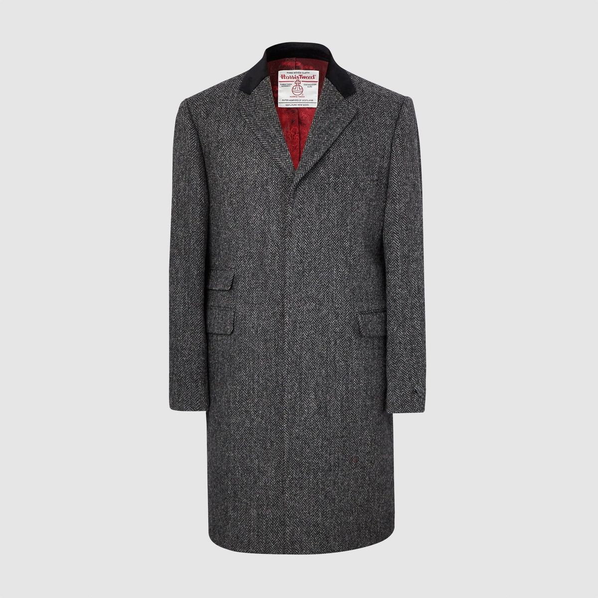 Chelsea Mens Overcoat frakke, grå herringbone, Harris Tweed - 38 UK (48 EU)