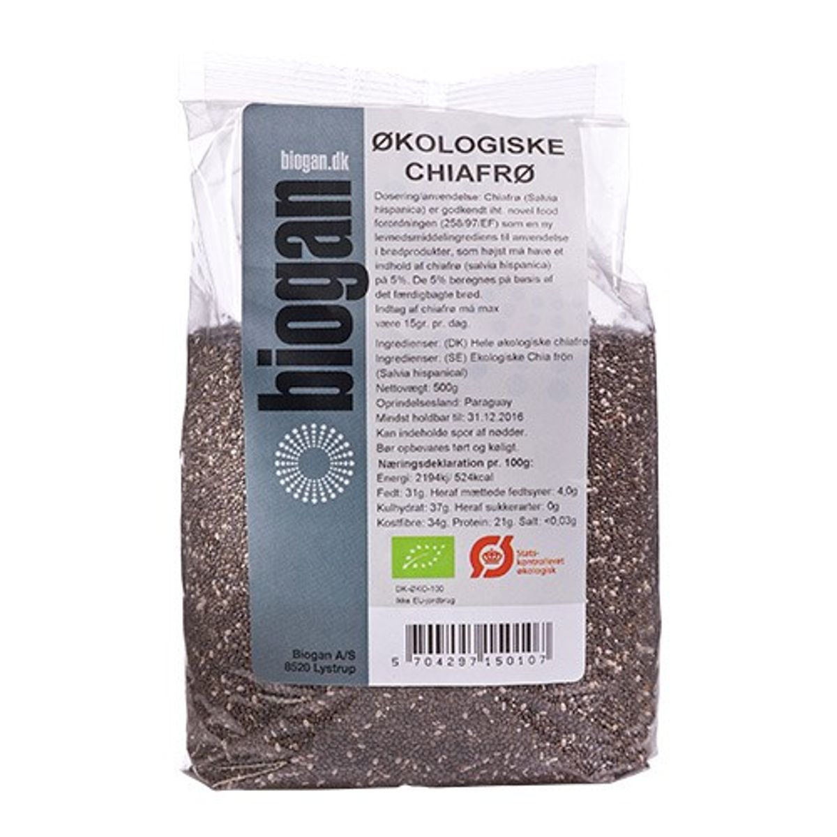 Chiafrø Økologisk - 500 gr - Biogan - DISCOUNT PRIS