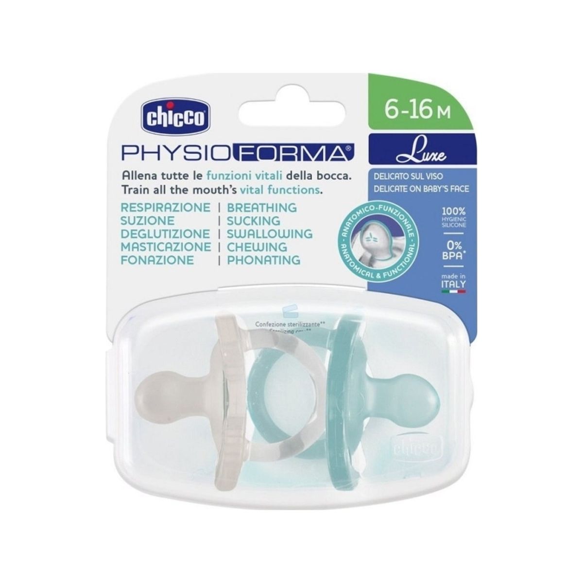 Chicco 00073033320000 Physioforma Luxe Pacifier 6-16M Mint 2Pcs.