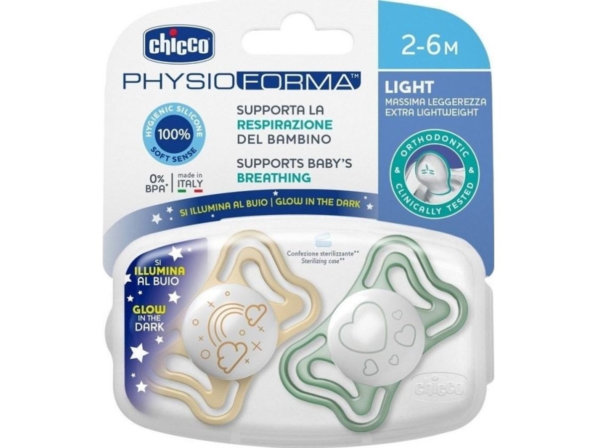 Chicco-710374- Physio Light 2-6M Silicone 2Pc Lumi Pacifier