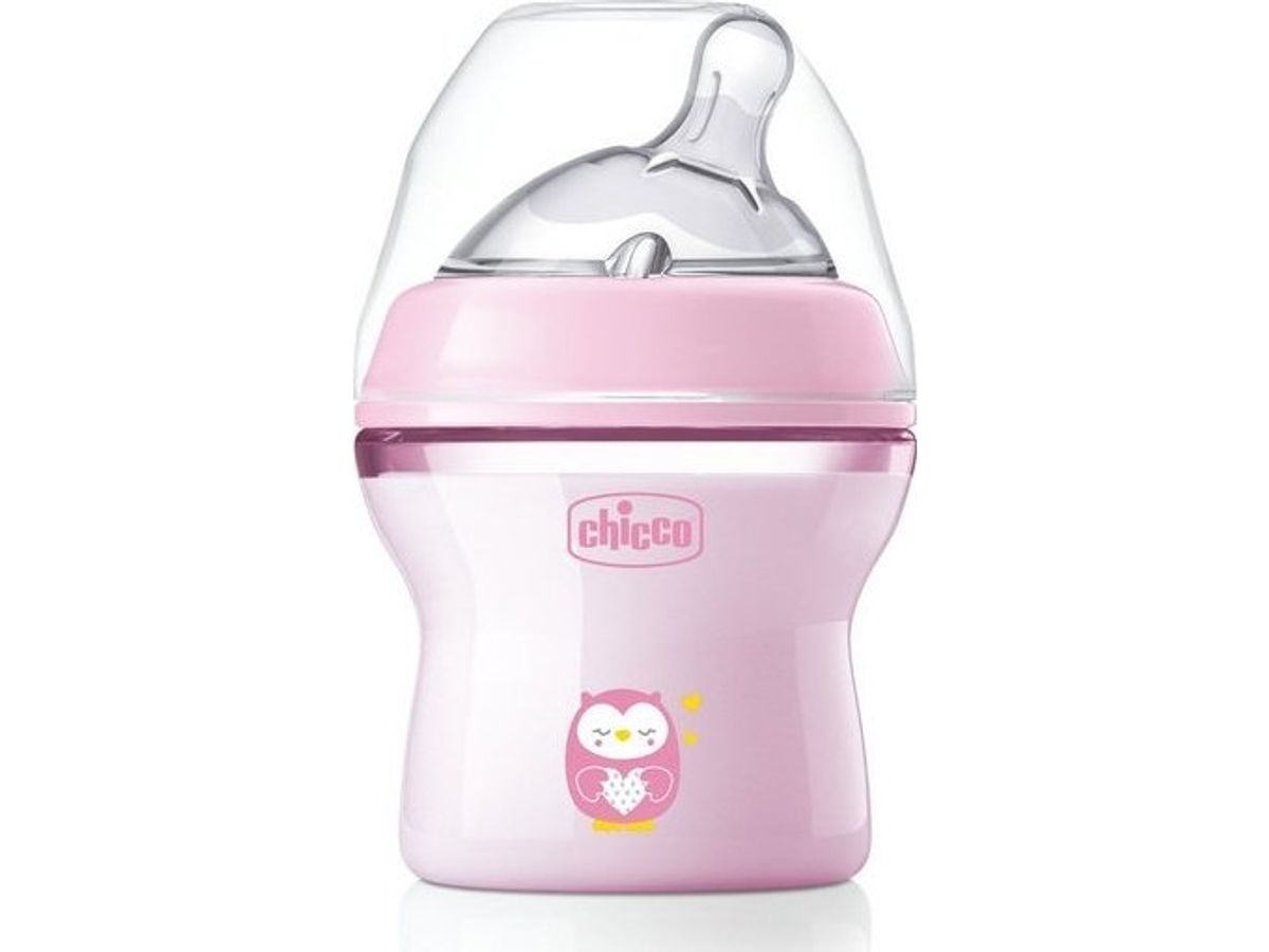 Chicco_Naturalfeeling Plastikflaske 150 Ml Med Silikone Sut Fri Gennemstrømning 0M+ Pink