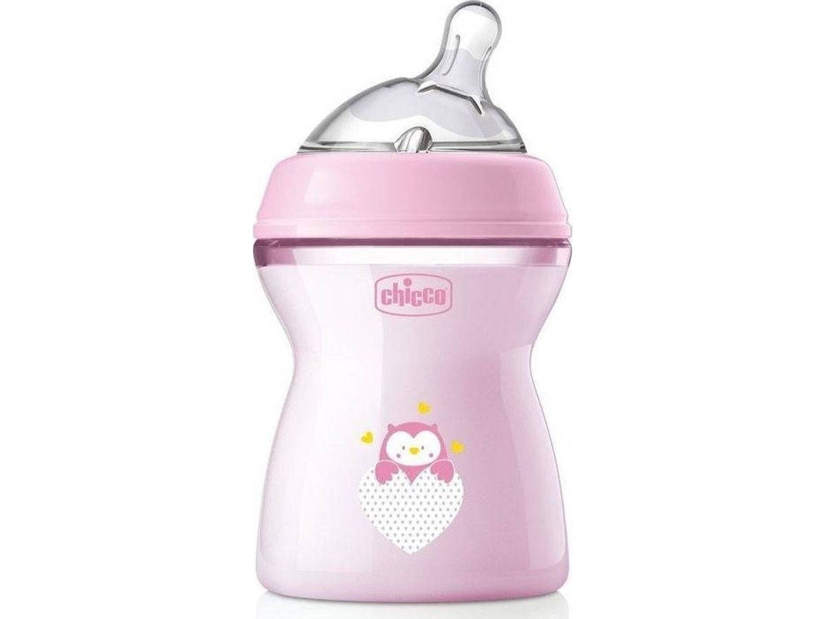 Chicco_Naturalfeeling Plastikflaske 250 Ml Med Silikone Sut Medium Flow 2M+ Pink