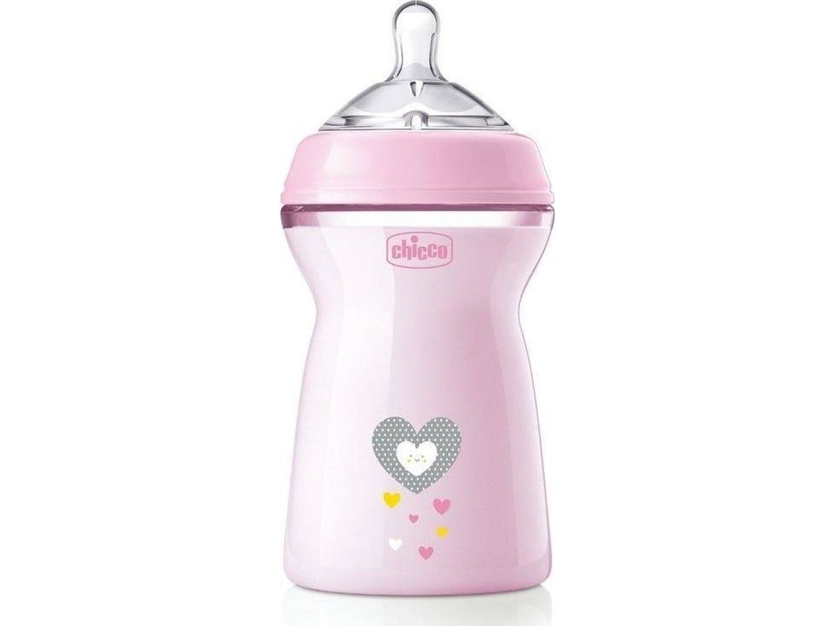 Chicco_Naturalfeeling Plastikflaske 330 Ml Med Silikone Sut Hurtig Gennemstrømning 6M+ Pink