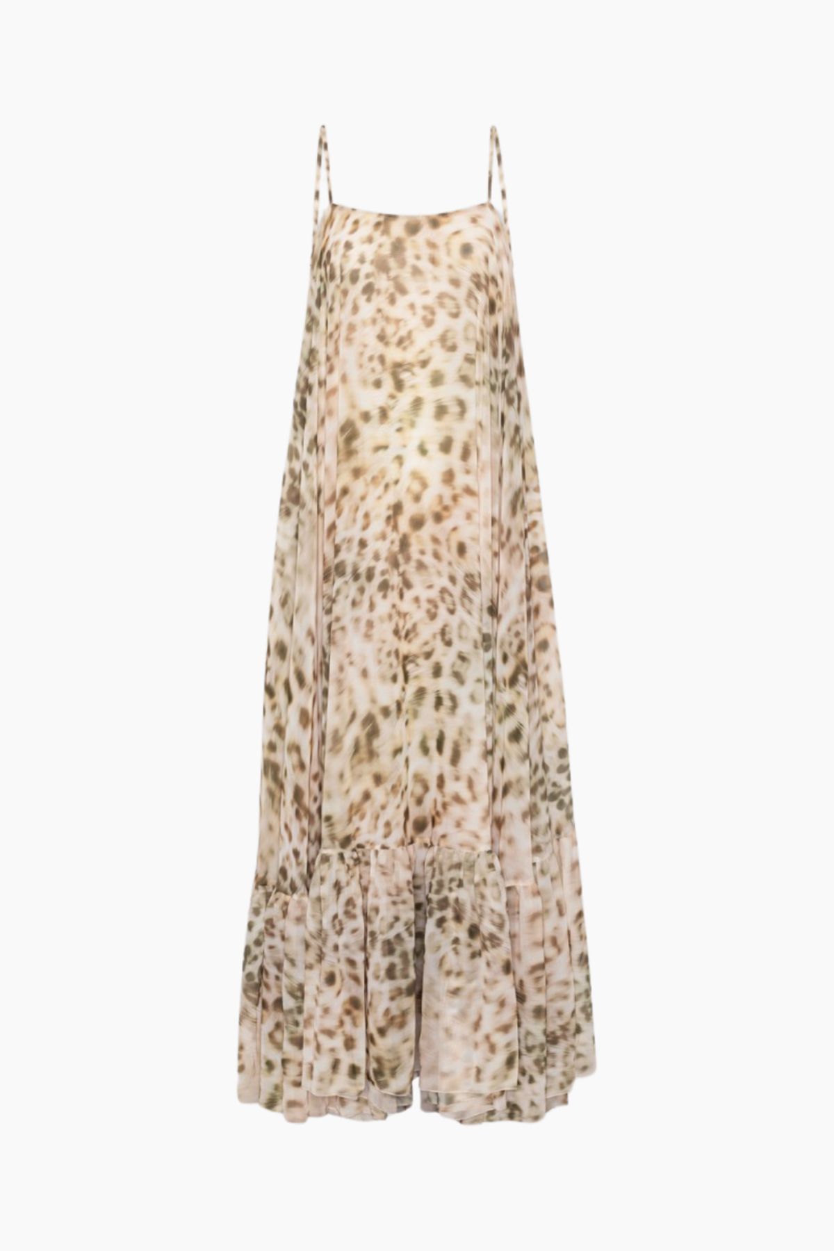 Chiffon Maxi Wide Dress - Blurry Snow Leopard + Tarmac Comb. - ROTATE - Mønstret L