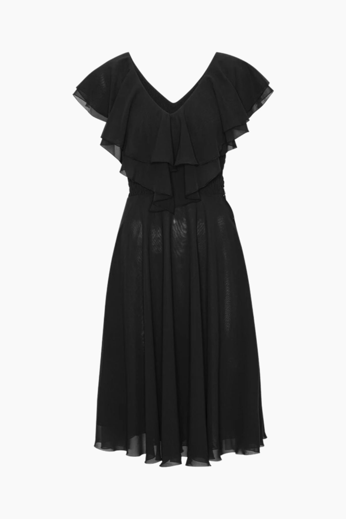 Chiffon Wide Ruffle Dress - Black - ROTATE - Sort L