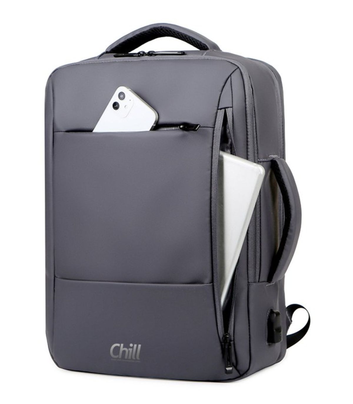 Chill Voyage vandafvisende Rygsæk / Backpack, USB-port, Grå