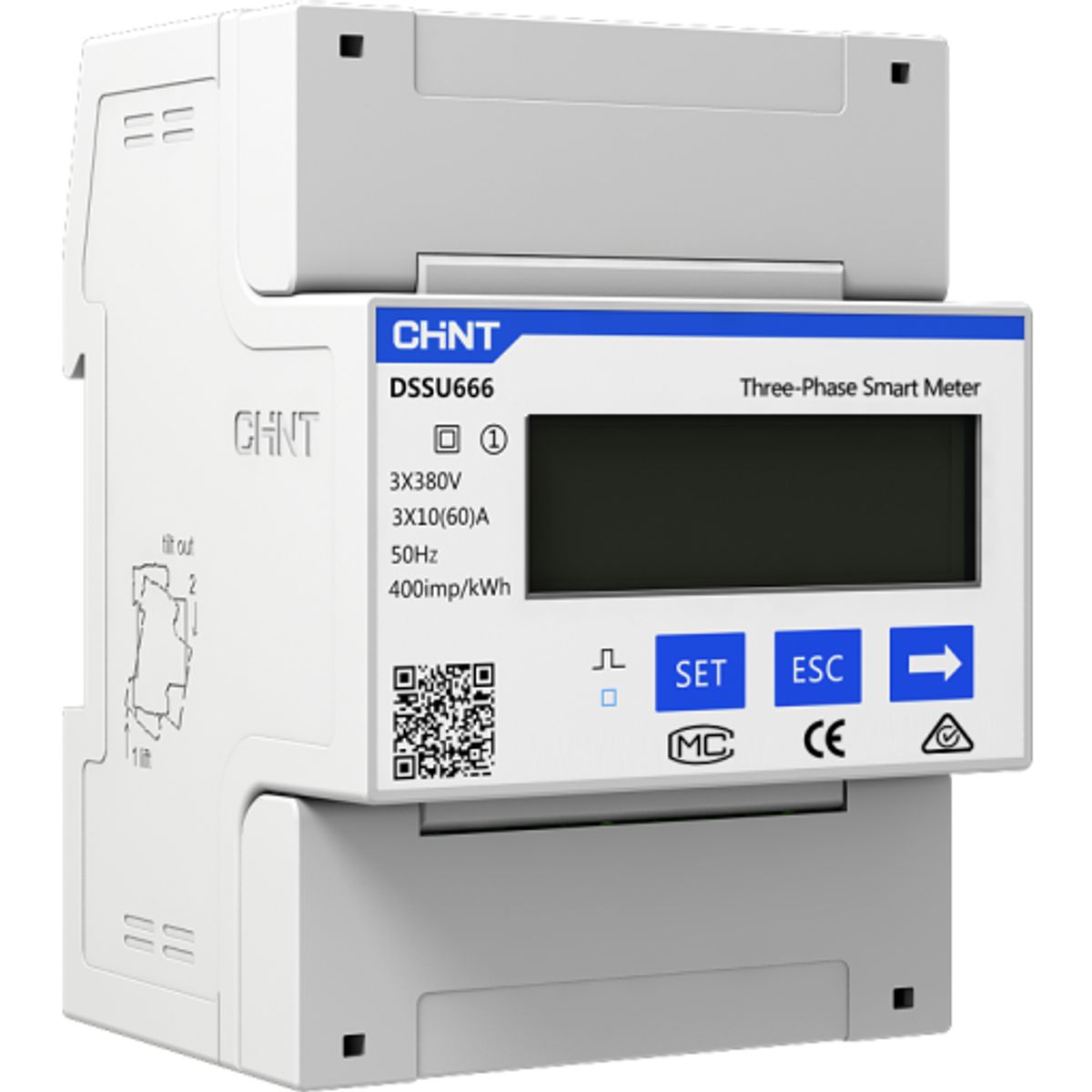 Chint kWh måler 3-faset, MID, kl. 1, Modbus til strømtrafo 0-6A