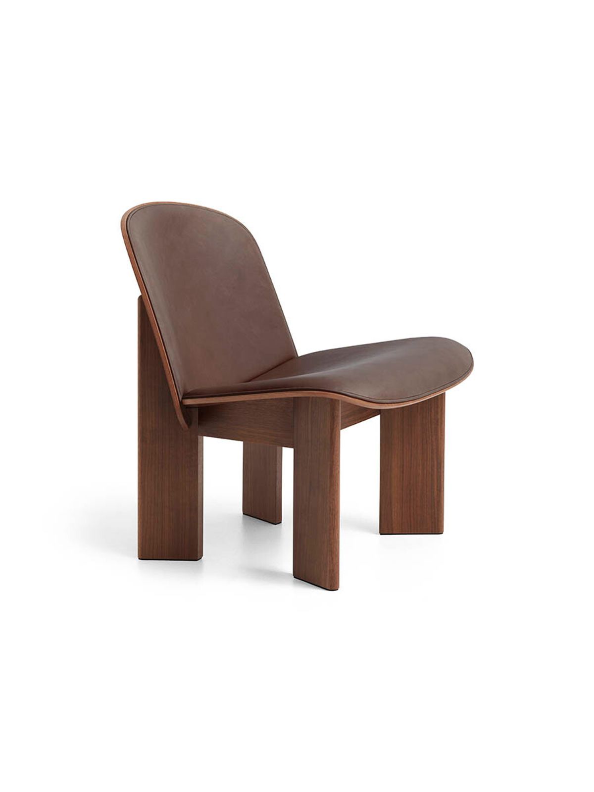 Chisel Lounge Chair m/polstring fra Hay (Lakeret valnød / Sense Dark Brown Læder)