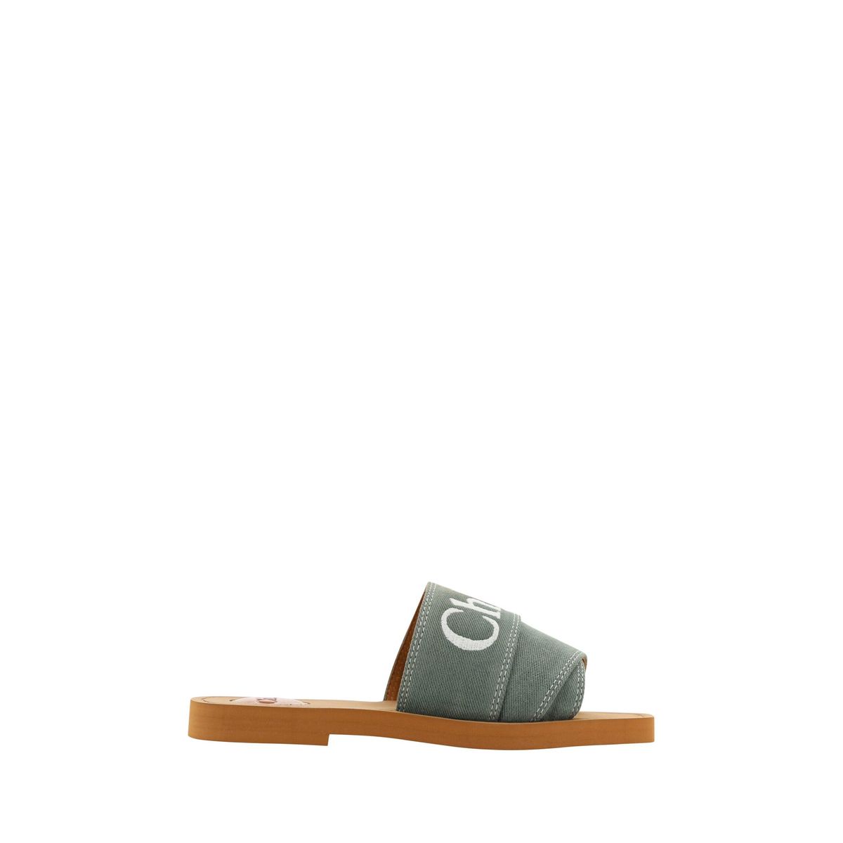 Chloé Elegant Forest Green Cotton Slides