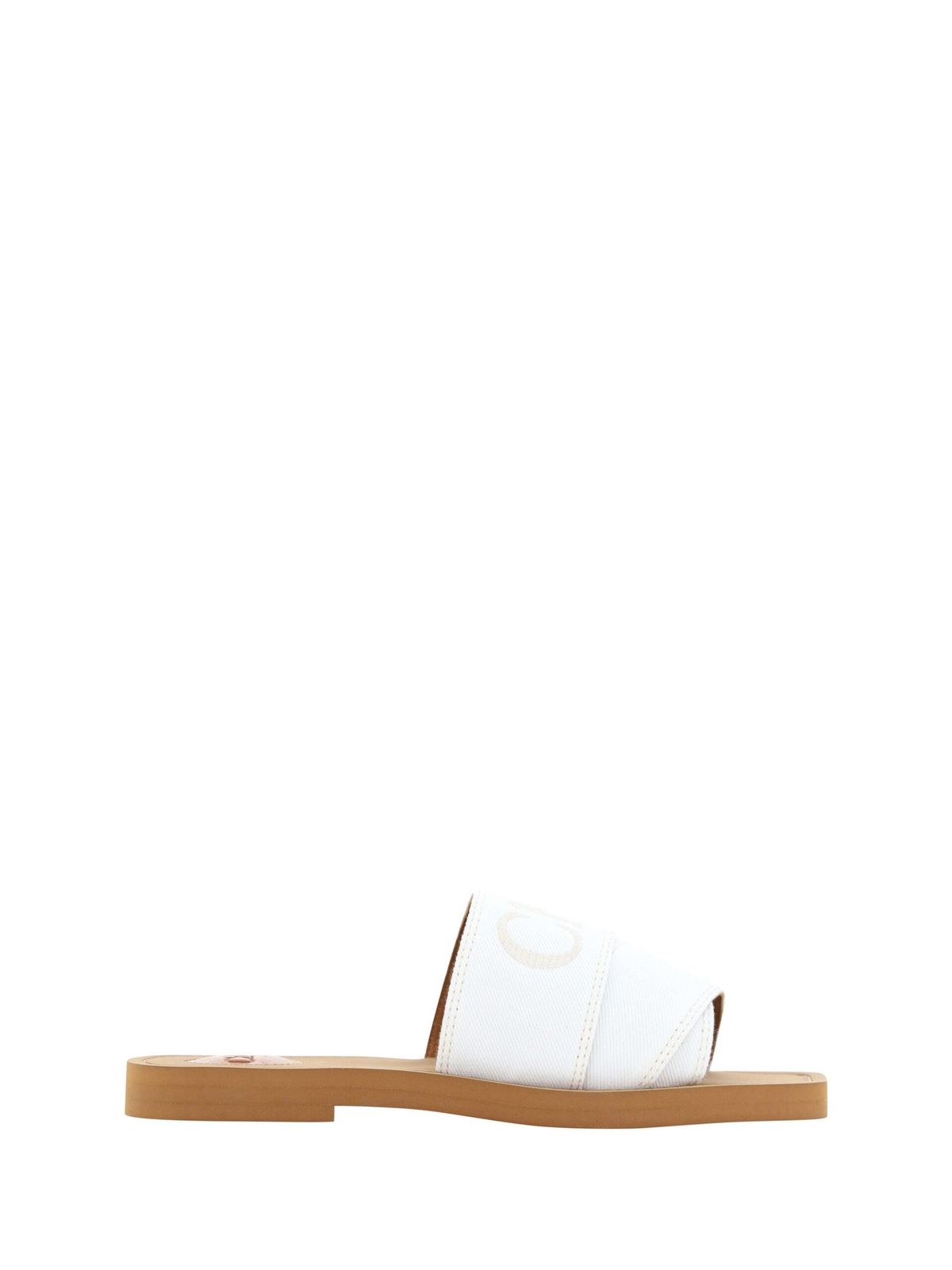 Chloé Elegant White Cotton Slide Sandalers