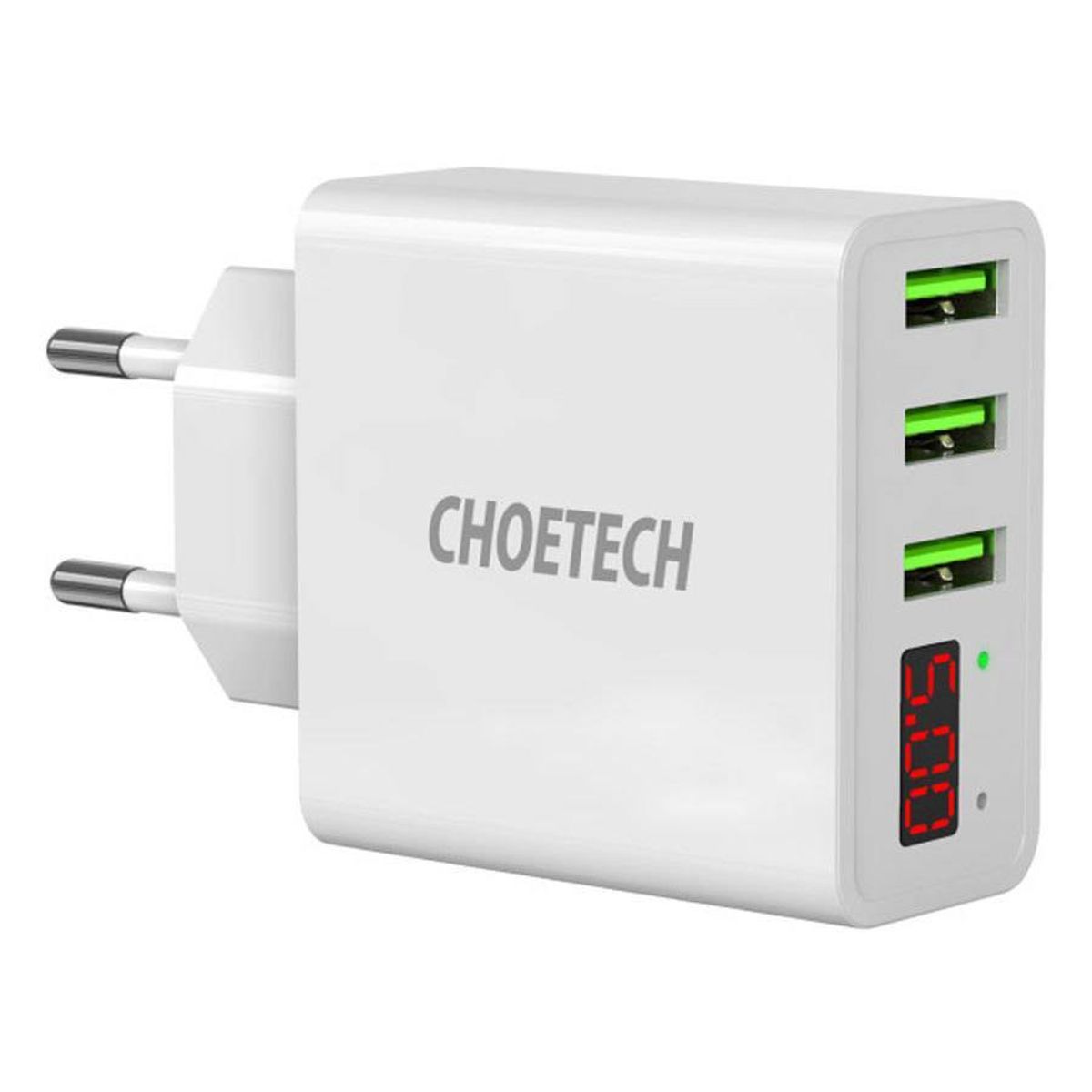 Choetech 15W 3-Port USB-A Oplader m. Display, Hvid