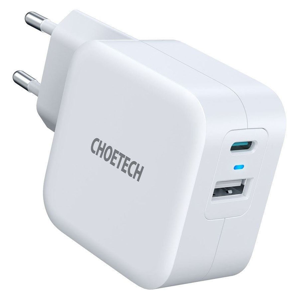 Choetech 38W USB-C D og USB-A QC Oplader, Hvid