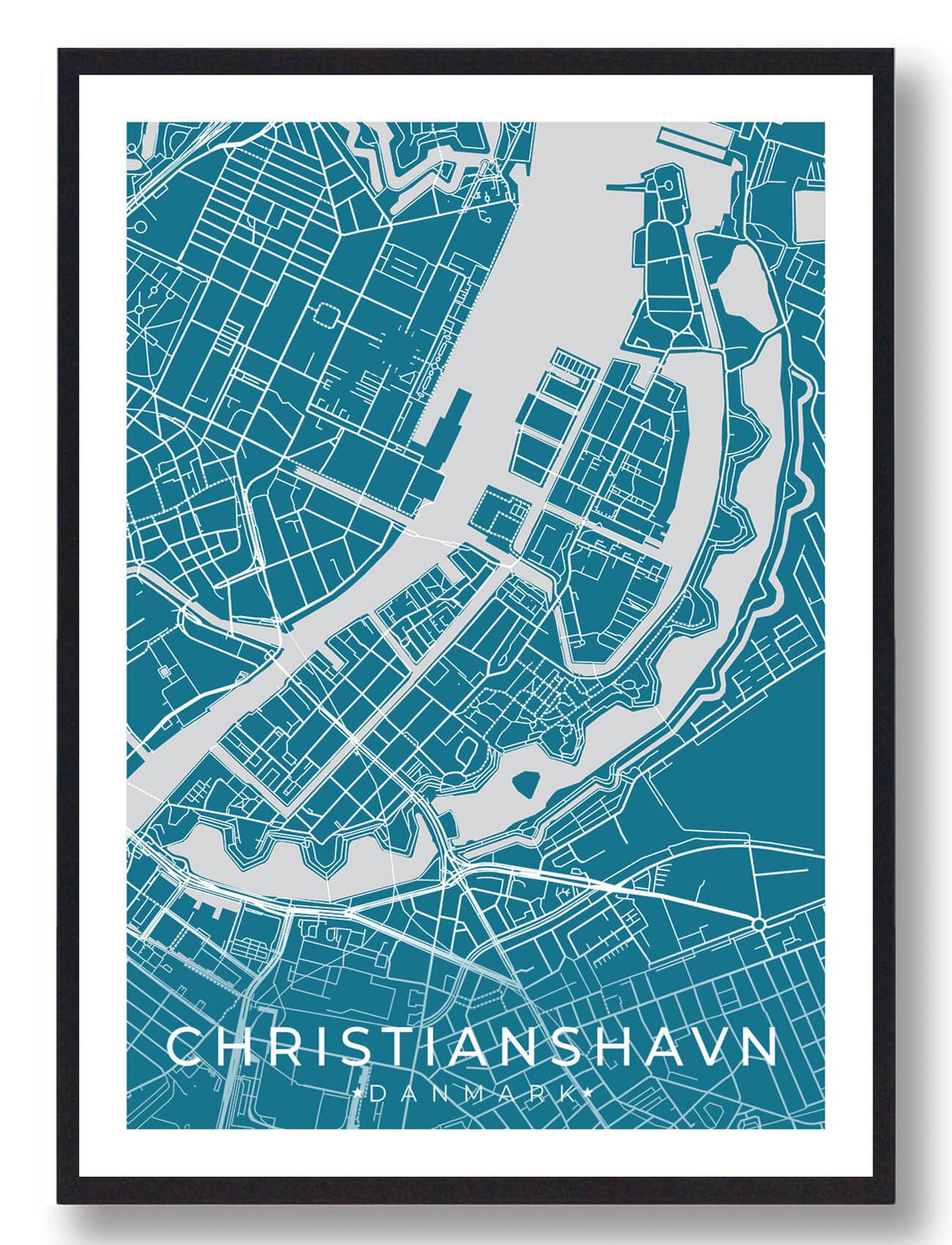 Christianshavn by plakat - blå (Størrelse: L - 50x70cm (B2))