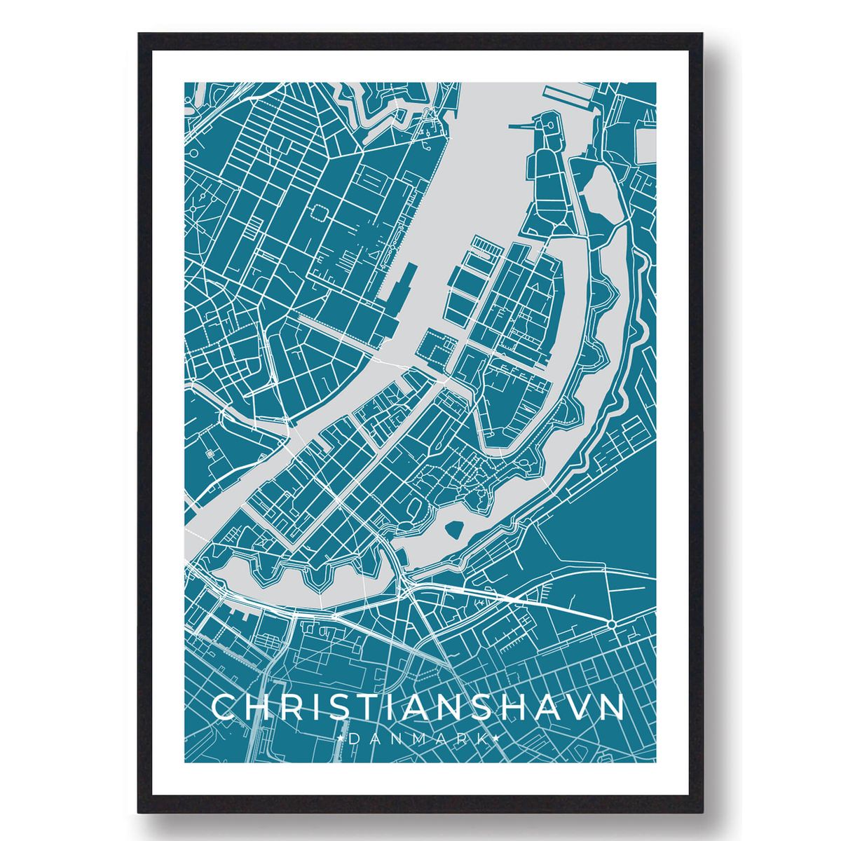 Christianshavn by plakat - blå (Størrelse: M - 30x40cm)