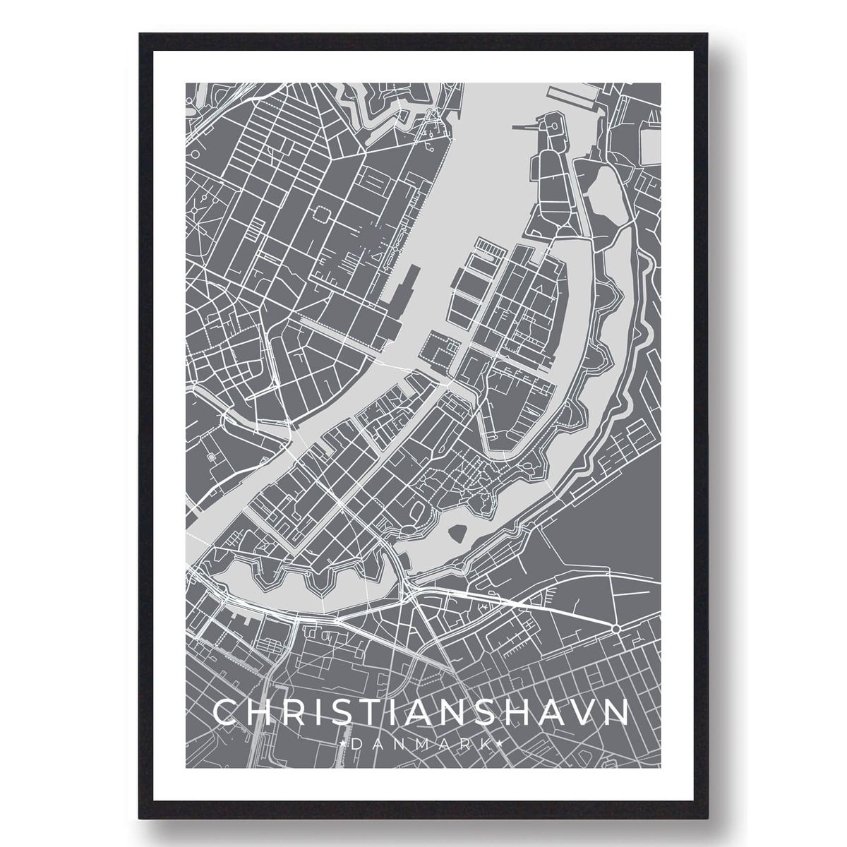 Christianshavn by plakat - grå (Størrelse: S - 21x29,7cm (A4))